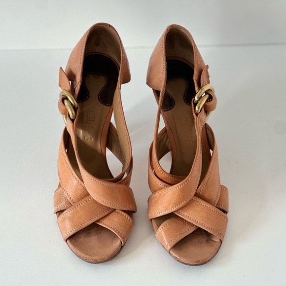 :🍦SUNDAE SING SALE🍦Chloé Pêche O Ring Leather Strap Chunky Heel (38) Chloe - Picture 2 of 13